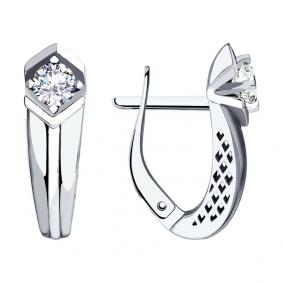 Серьги из белого золота SOKOLOV 028481-3 с фианитом 028481-3 фото