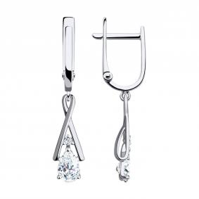 Серьги из белого золота SOKOLOV 028601-3 с фианитом 028601-3 фото