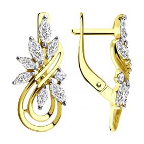 Серьги из лимонного золота SOKOLOV 028634-2 с фианитом 028634-2 фото