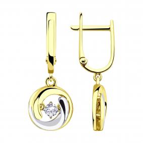 Серьги из лимонного золота SOKOLOV 028657-2 с фианитом 028657-2 фото