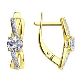Серьги из лимонного золота SOKOLOV 028785-2 с фианитом 028785-2 фото