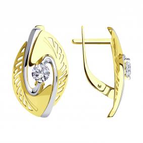 Серьги из лимонного золота SOKOLOV 028888-2 с фианитом 028888-2 фото