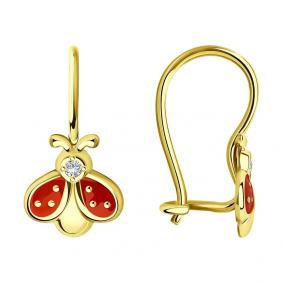 Серьги из лимонного золота SOKOLOV 028934-2 с фианитом и эмалью 028934-2 фото