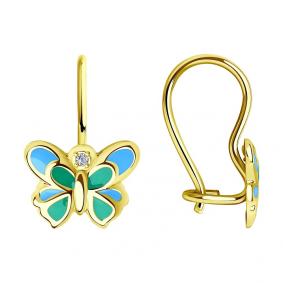 Серьги из лимонного золота SOKOLOV 028947-2 с фианитом и эмалью 028947-2 фото