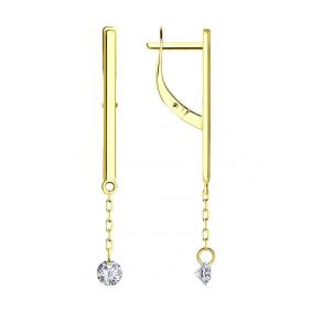 Серьги из лимонного золота SOKOLOV 029172-2 с фианитом 029172-2 фото