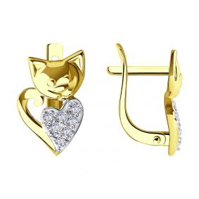 Серьги из лимонного золота SOKOLOV 029265-2 с фианитом 029265-2 фото