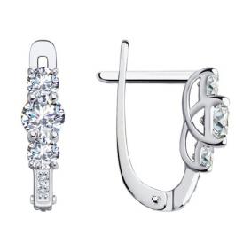 Серьги из белого золота SOKOLOV 029840-3 с фианитом 029840-3 фото