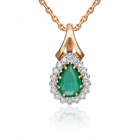 Золотая подвеска Platina 03-0020-00-106-1110-30 с бриллиантом и изумрудом 03-0020-00-106-1110-30 фото