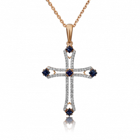 Золотая подвеска Platina 03-0484-00-105-1110-30 с бриллиантом и сапфиром 03-0484-00-105-1110-30 фото