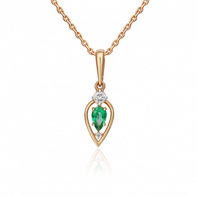 Золотая подвеска Platina 03-0502-00-106-1110-30 с бриллиантом и изумрудом 03-0502-00-106-1110-30 фото