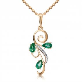 Золотая подвеска Platina 03-0523-00-106-1110-30 с бриллиантом и изумрудом 03-0523-00-106-1110-30 фото