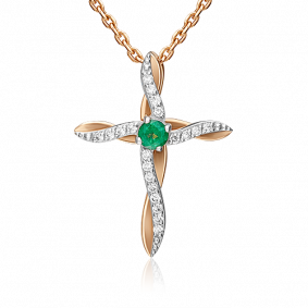 Подвеска из комбинированного золота Platina 03-0526-00-106-1111-30 с бриллиантом и изумрудом 03-0526-00-106-1111-30 фото