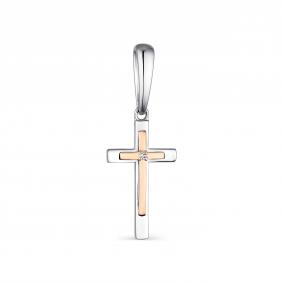 Серебряная подвеска-крест АЛЬКОР с золотой накладкой и бриллиантом 03-1786/000Б-00 03-1786/000Б-00 фото