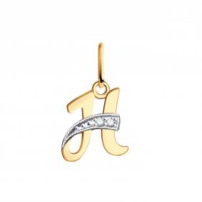 Золотая подвеска-буква Н Золотые узоры с цирконом 03-1928 03-1928 фото