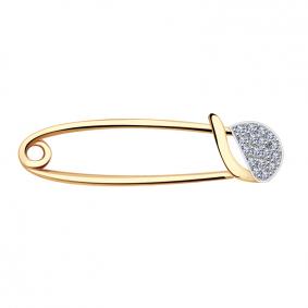 Золотая булавка Золотые узоры 03-2011 с цирконием 03-2011 фото