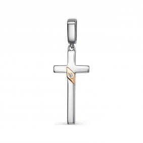 Серебряная подвеска-крест АЛЬКОР с золотой накладкой и бриллиантом 03-2120/000Б-00 03-2120/000Б-00 фото