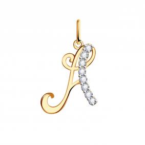 Золотая подвеска-буква А Золотые узоры с цирконием 03-2357 03-2357 фото