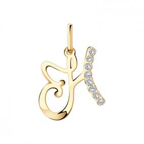 Золотая подвеска-буква Н Золотые узоры с фианитом 03-2359 03-2359 фото