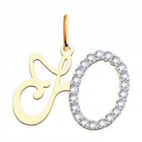 Золотая подвеска-буква Ю Золотые узоры с фианитом 03-2362 03-2362 фото