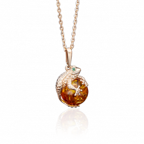 Золотая подвеска Platina 03-2509-00-272-1110-46 с фианитом и янтарём 03-2509-00-272-1110-46 фото