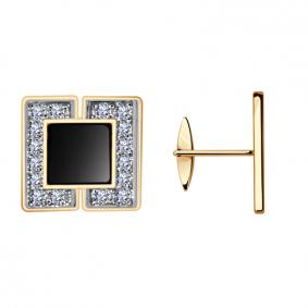 Золотые запонки Золотые узоры 03-2700 с эмалью и цирконием 03-2700 фото