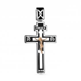 Серебряная подвеска-крест АЛЬКОР золотой накладкой, с бриллиантом и эмалью 03-2819/000Б-00 03-2819/000Б-00 фото