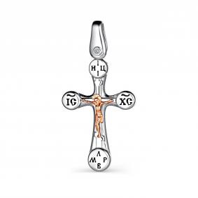 Золотая подвеска-крест АЛЬКОР с золотой накладкой, эмалью и бриллиантом 03-2820/000Б-00 03-2820/000Б-00 фото