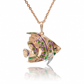 Золотая подвеска Platina 03-2828-00-709-1110-57 с аметистом, эмалью и хромдиопсидом 03-2828-00-709-1110-57 фото