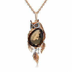 Золотая подвеска Platina 03-2974-00-202-1110-46 с кварцем и эмалью 03-2974-00-202-1110-46 фото