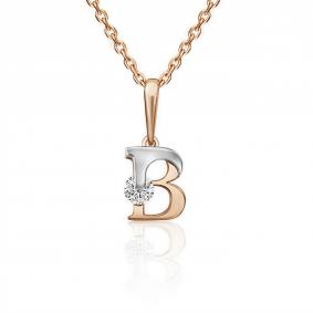 Подвеска-буква В из комбинированного золота Platina с фианитом 03-3119-В-401-1111 03-3119-В-401-1111 фото