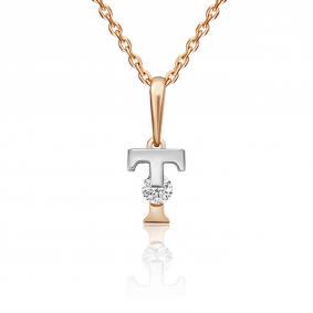 Подвеска-буква Т из комбинированного золота Platina с фианитом 03-3119-Т-401-1111 03-3119-Т-401-1111 фото
