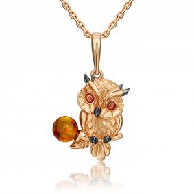 Золотая подвеска Platina 03-3220-00-271-1110-46 с янтарём и эмалью 03-3220-00-271-1110-46 фото