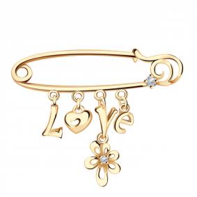 Золотая булавка Золотые узоры 03-3247 с цирконием 03-3247 фото