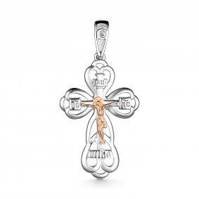 Серебряная подвеска-крест АЛЬКОР с золотой накладкой и бриллиантом 03-3402/000Б-00 03-3402/000Б-00 фото