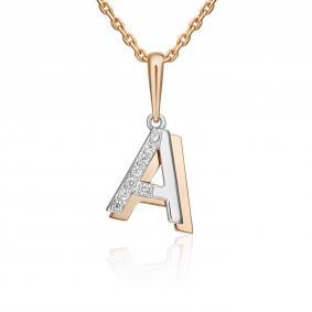 Подвеска-буква А из комбинированного золота Platina с фианитом 03-3418-А-401-1111 03-3418-А-401-1111 фото