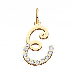 Золотая подвеска-буква Е Золотые узоры с цирконом 03-3462 03-3462 фото