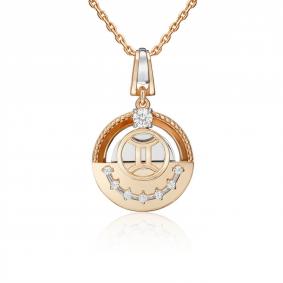 Подвеска Знак зодиака Близнецы из комбинированного золота Platina с фианитом 03-3463-06-401-1111 03-3463-06-401-1111 фото