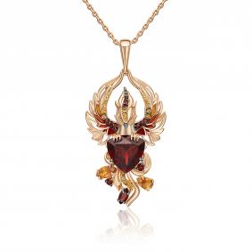 Золотая подвеска Platina 03-3485-00-722-1110 с цитрином, гранатом и эмалью 03-3485-00-722-1110 фото