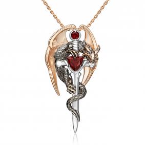 Подвеска Символ года Дракон из комбинированного золота Platina с гранатом 03-3495-00-204-1111 03-3495-00-204-1111 фото