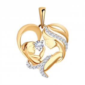 Золотая подвеска Мать и дитя Золотые узоры с цирконием 03-3550 03-3550 фото