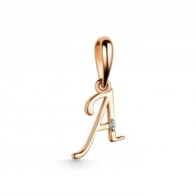 Подвеска-буква из золочёного серебра А АЛЬКОР с бриллиантом 03-3565/000Б-06 03-3565/000Б-06 фото