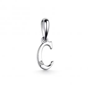 Серебряная подвеска-буква С АЛЬКОР с бриллиантом 03-3567/000Б-00 03-3567/000Б-00 фото