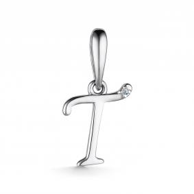 Серебряная подвеска-буква Т АЛЬКОР с бриллиантом 03-3568/000Б-00 03-3568/000Б-00 фото