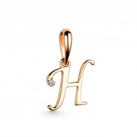 Подвеска-буква из золочёного серебра Н АЛЬКОР с бриллиантом 03-3570/000Б-06 03-3570/000Б-06 фото