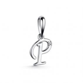 Серебряная подвеска-буква Р АЛЬКОР с бриллиантом 03-3574/000Б-00 03-3574/000Б-00 фото