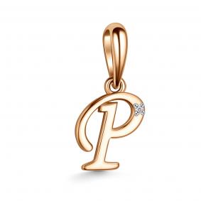 Подвеска-буква из золочёного серебра Р АЛЬКОР с бриллиантом 03-3574/000Б-06 03-3574/000Б-06 фото