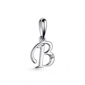 Серебряная подвеска-буква В АЛЬКОР с бриллиантом 03-3575/000Б-00 03-3575/000Б-00 фото