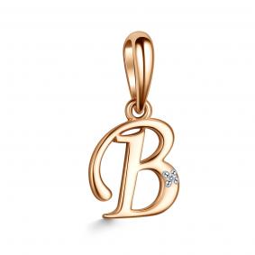 Подвеска-буква из золочёного серебра В АЛЬКОР с бриллиантом 03-3575/000Б-06 03-3575/000Б-06 фото