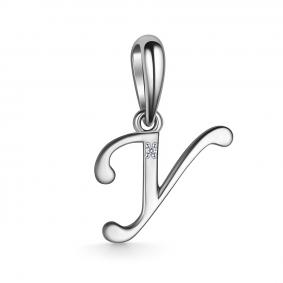 Серебряная подвеска-буква У АЛЬКОР с бриллиантом 03-3579/000Б-00 03-3579/000Б-00 фото