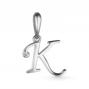 Серебряная подвеска-буква К АЛЬКОР с бриллиантом 03-3580/000Б-00 03-3580/000Б-00 фото